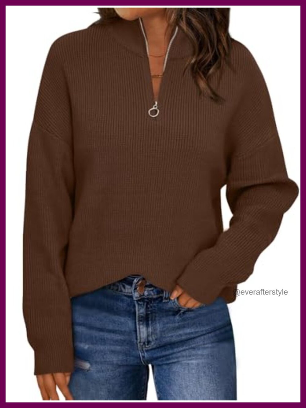 Quarter Zip Striped Oversized Fall Sweater Ribbed Knit Pullover